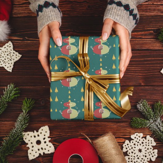 Funny Gold Tree Custom Photo Holiday Cadeaupapier