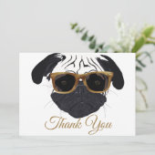 Funny Golden Glasses Pug Dog Illustration Bedankkaart (Staand voorkant)