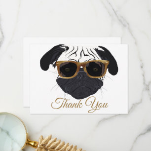 Funny Golden Glasses Pug Dog Illustration Bedankkaart