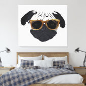 Funny Golden Glasses Pug Dog Illustration Canvas Afdruk (Insitu (Slaapkamer))