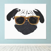 Funny Golden Glasses Pug Dog Illustration Canvas Afdruk (Insitu (Houten vloer))