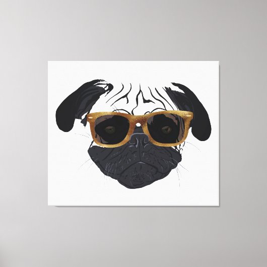 Funny Golden Glasses Pug Dog Illustration Canvas Afdruk (Voorkant)