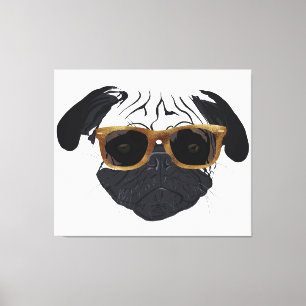 Funny Golden Glasses Pug Dog Illustration Canvas Afdruk