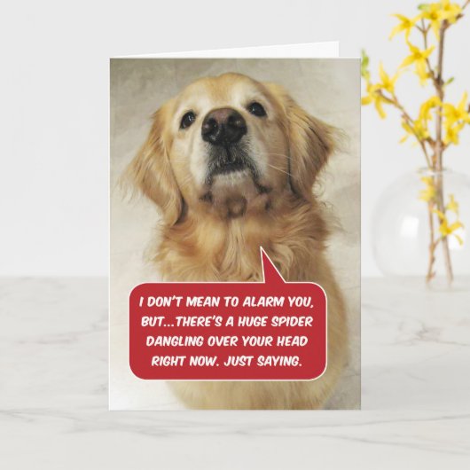 Funny Golden Retriever Arachnofobie - Birthday Kaart (Gele Bloem)