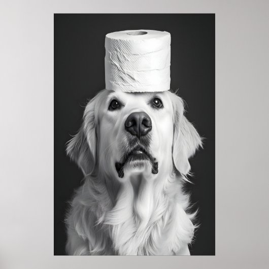 Funny Golden Retriever Bathroom Print, Toilet Poster (Voorkant)