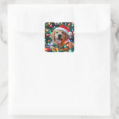 Funny Golden Retriever Christmas Design – Puppy Vierkante Sticker (Tas)