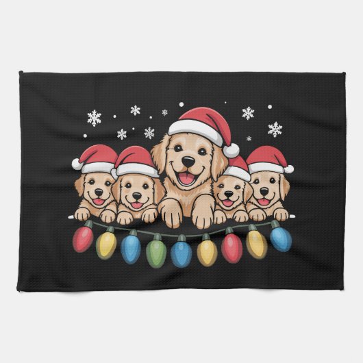 Funny Golden Retriever Christmas Puppy Dog  Theedoek (Horizontaal)