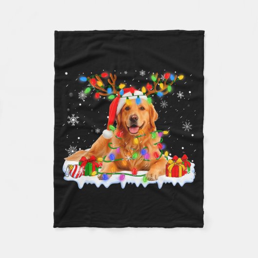 Funny Golden Retriever Christmas Santa Hat Reindee Fleece Deken (Voorkant)