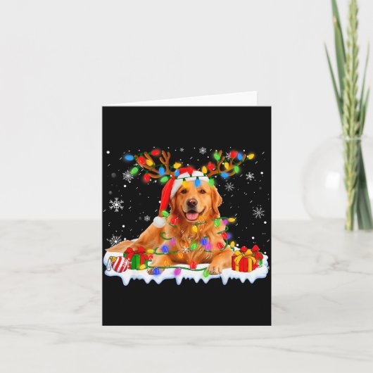 Funny Golden Retriever Christmas Santa Hat Reindee Kaart (Voorkant)