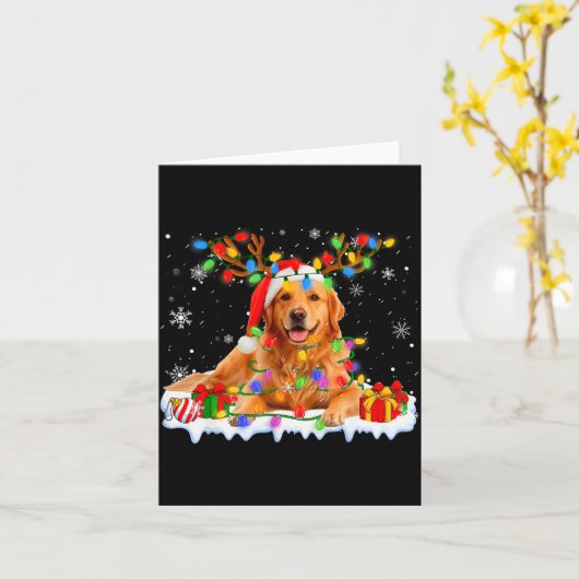 Funny Golden Retriever Christmas Santa Hat Reindee Kaart (Gele Bloem)