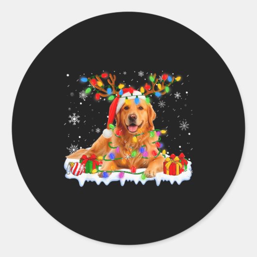 Funny Golden Retriever Christmas Santa Hat Reindee Ronde Sticker (Voorkant)