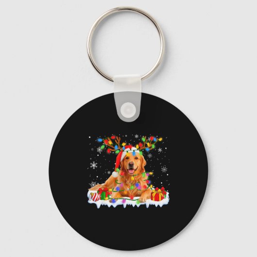 Funny Golden Retriever Christmas Santa Hat Reindee Sleutelhanger (Voorkant)