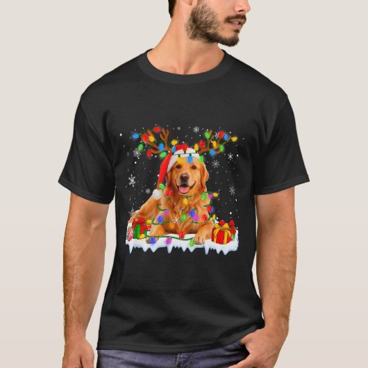 Funny Golden Retriever Christmas Santa Hat Reindee T-shirt (Voorkant)