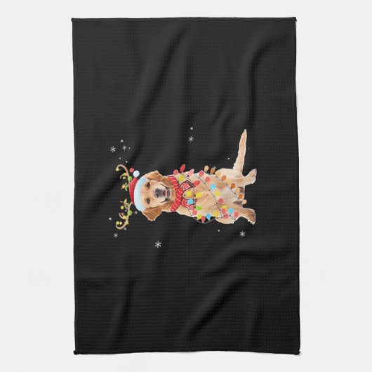 Funny Golden Retriever Christmas Tree Santa Reinde Theedoek (Verticaal)