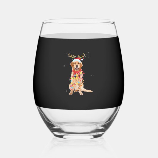 Funny Golden Retriever Christmas Tree Santa Reinde Wijnglas Zonder Voet (Voorkant)