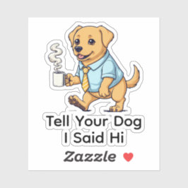Funny Golden Retriever dog Business Suit Coffee  Sticker