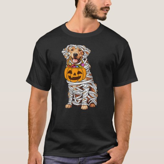Funny Golden Retriever Dog Mummy Halloween Pumpkin T-shirt (Voorkant)