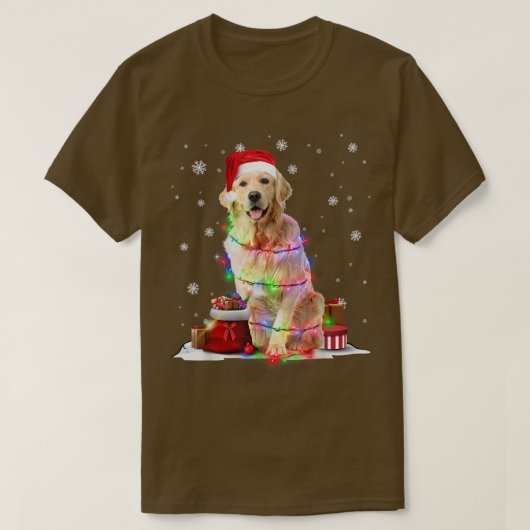 Funny Golden Retriever Dog Tree-kerstlampjes X T-shirt (Design voorkant)
