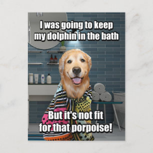 Funny Golden Retriever Dolphin Porpoise Bath Joke Briefkaart