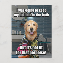 Funny Golden Retriever Dolphin Porpoise Bath Joke Briefkaart