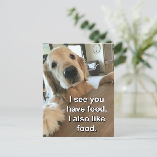 Funny Golden Retriever ik zie dat je een voedselth Briefkaart (Staand voorkant)