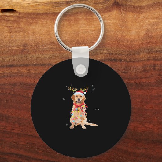 Funny Golden Retriever kerstboom Santa Reinde Sleutelhanger (Voorkant)