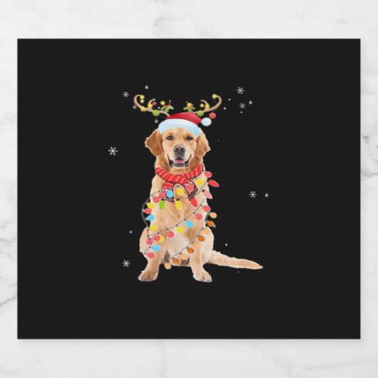 Funny Golden Retriever kerstboom Santa Reinde Sparkling Wijnetiket (Enkel label)