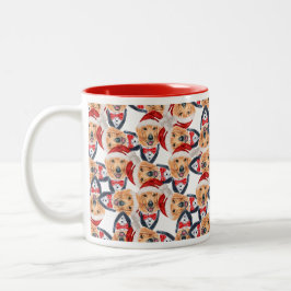 Funny Golden Retriever Santa Hat-kerstpatroon Tweekleurige Koffiemok