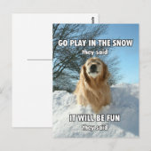 Funny Golden Retriever speelt in Sneeuwthema Briefkaart (Voorkant / Achterkant)