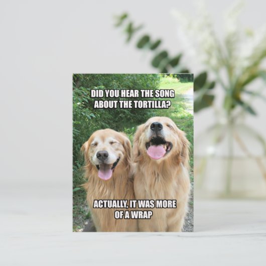 Funny Golden Retriever Tortilla Joke Meme Briefkaart (Staand voorkant)