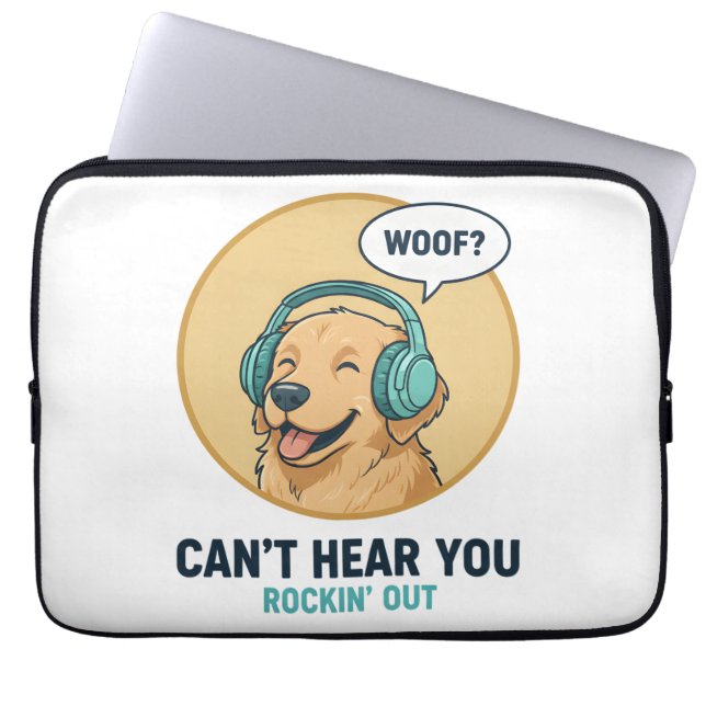 Funny Golden Retriever With Headphones  Laptop Sleeve (Voorkant)