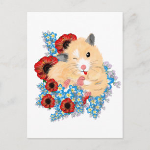 Funny Golden Syrian hamster zit in bloemen Briefkaart
