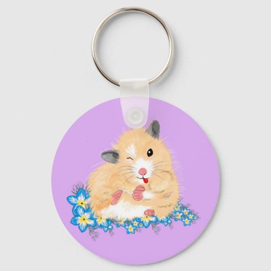 Funny Golden Syrian hamster zit in bloemen Sleutelhanger (Voorkant)