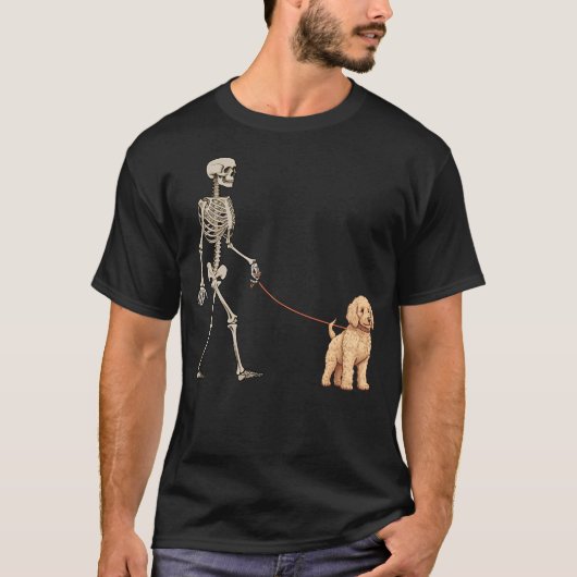 Funny Goldendoodle Skeleton Dog Walking Halloween  T-shirt (Voorkant)