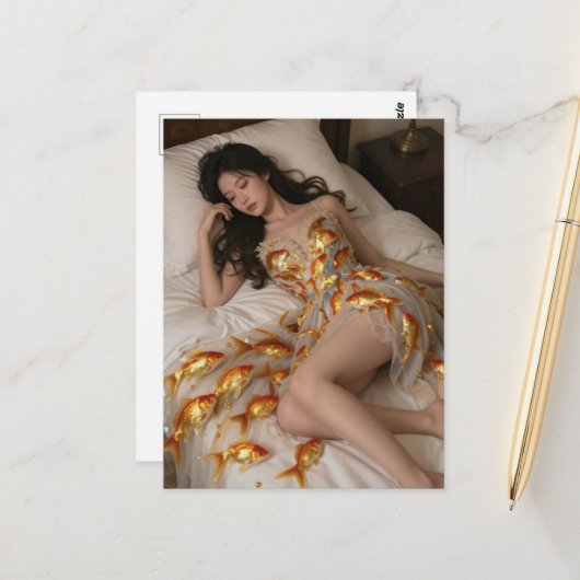 Funny Goldfish Dress Briefkaart (Voorkant / Achterkant in situ)