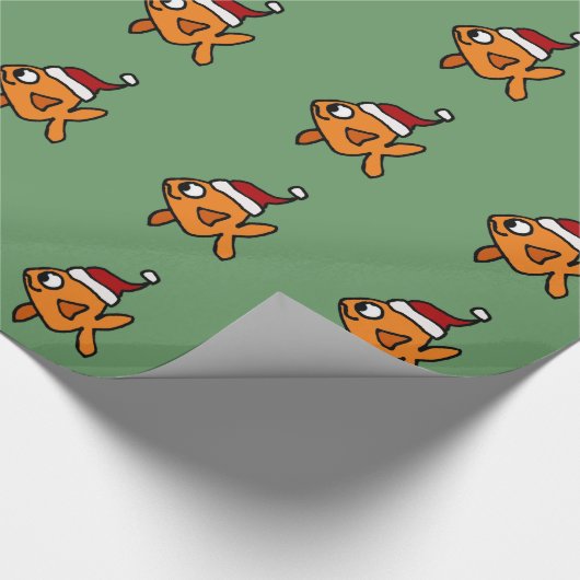 Funny Goldfish in Santa Hat-kerstkunst Cadeaupapier (Hoek)