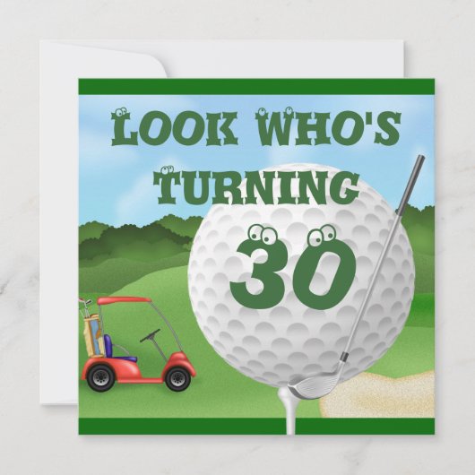 Funny Golf 30th Birthday Invitations SJABLOON Kaart (Voorkant)