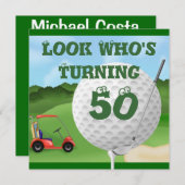 Funny Golf 50th Birthday Invitations SJABLOON Kaart (Voorkant / Achterkant)