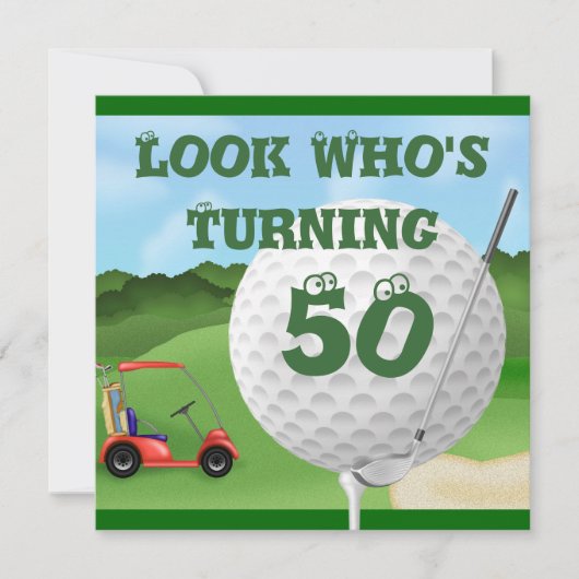 Funny Golf 50th Birthday Invitations SJABLOON Kaart (Voorkant)