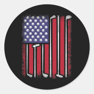 Funny Golf American Flag Golf Speler  Golfe Ronde Sticker