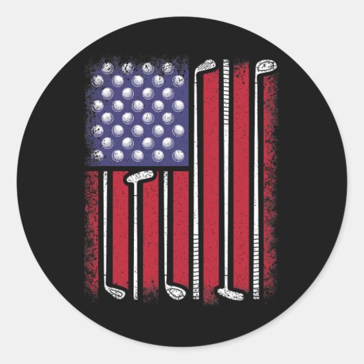 Funny Golf American Flag Golf Speler  Golfe Ronde Sticker (Voorkant)