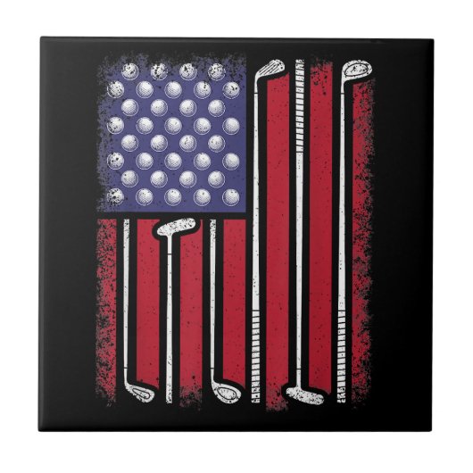 Funny Golf American Flag Golf Speler Golfe Tegeltje (Voorkant)