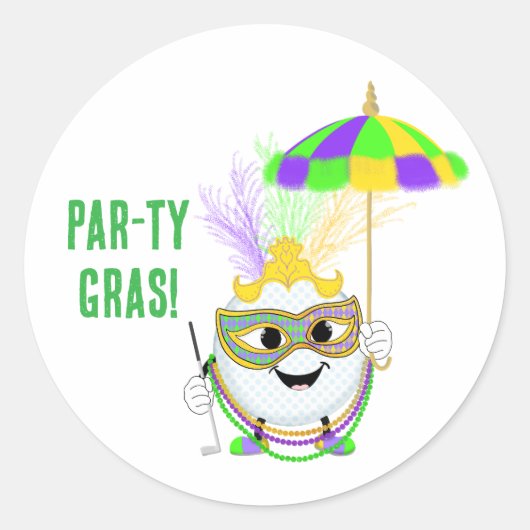 Funny Golf Ball Celebrating Mardi Gras  Ronde Sticker (Voorkant)