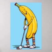 Funny Golf Banana Character Swinging Club Poster (Voorkant)