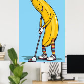 Funny Golf Banana Character Swinging Club Poster (Thuiskantoor)