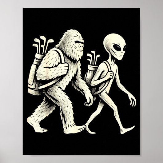 Funny Golf Bigfoot Sasquatch Alien Ufo Golfer  Poster (Voorkant)
