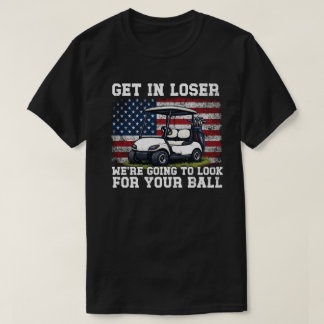 Funny Golf Cart Vintage USA Flag  Retro Golfing  T-shirt