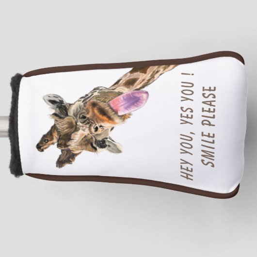 Funny Golf Head Hoesje met Speelse Giraffe Smile Golfheadcover (Voorkant)