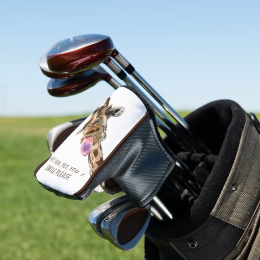 Funny Golf Head Hoesje met Speelse Giraffe Smile Golfheadcover (Insitu)