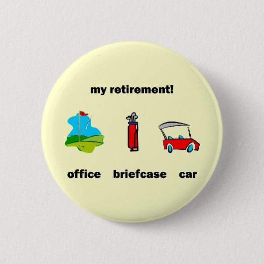 Funny golf pensionering ronde button 5,7 cm (Voorkant)